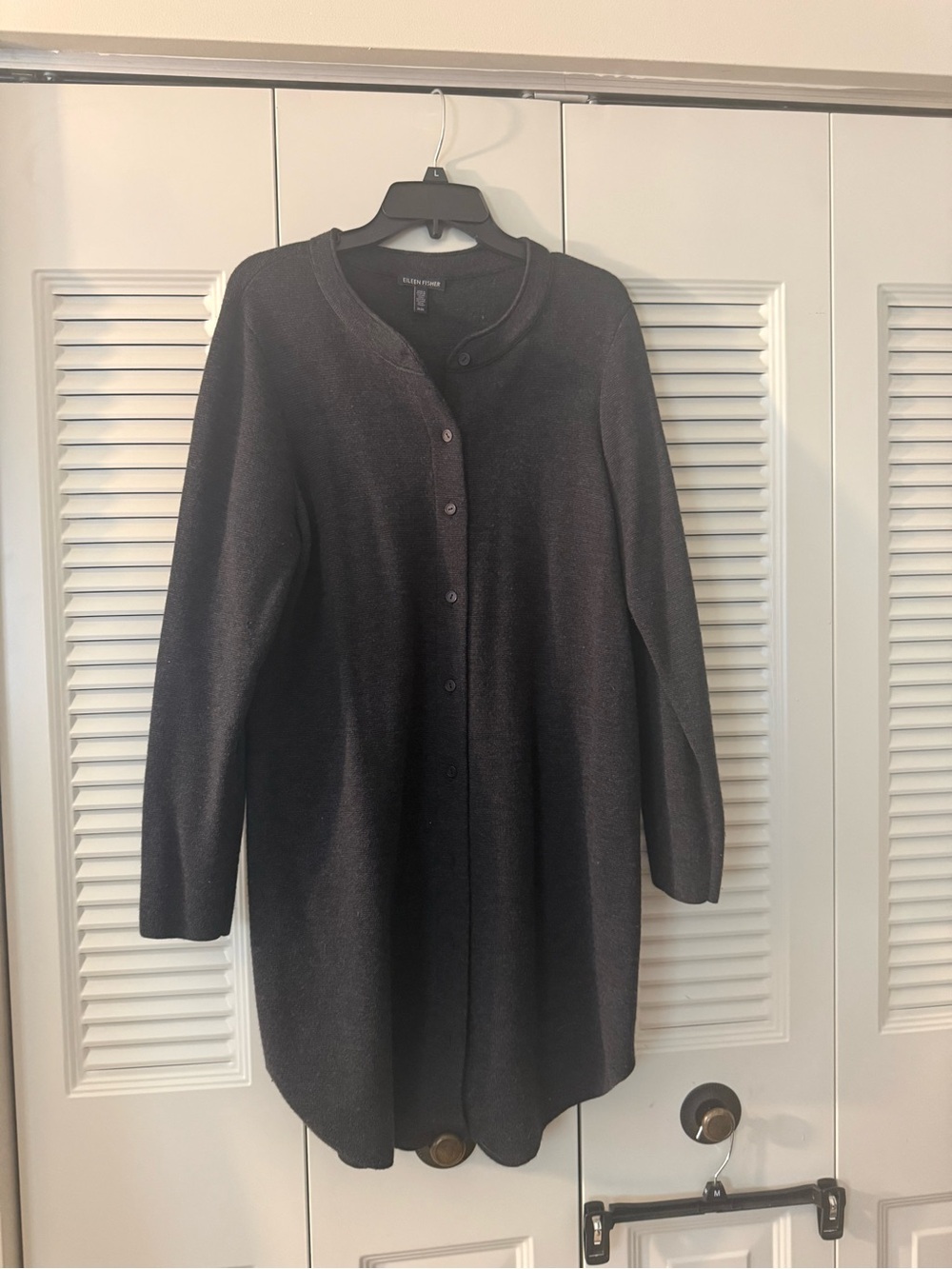 EILEEN FISHER Black Button-Front Long Cardigan Sweater